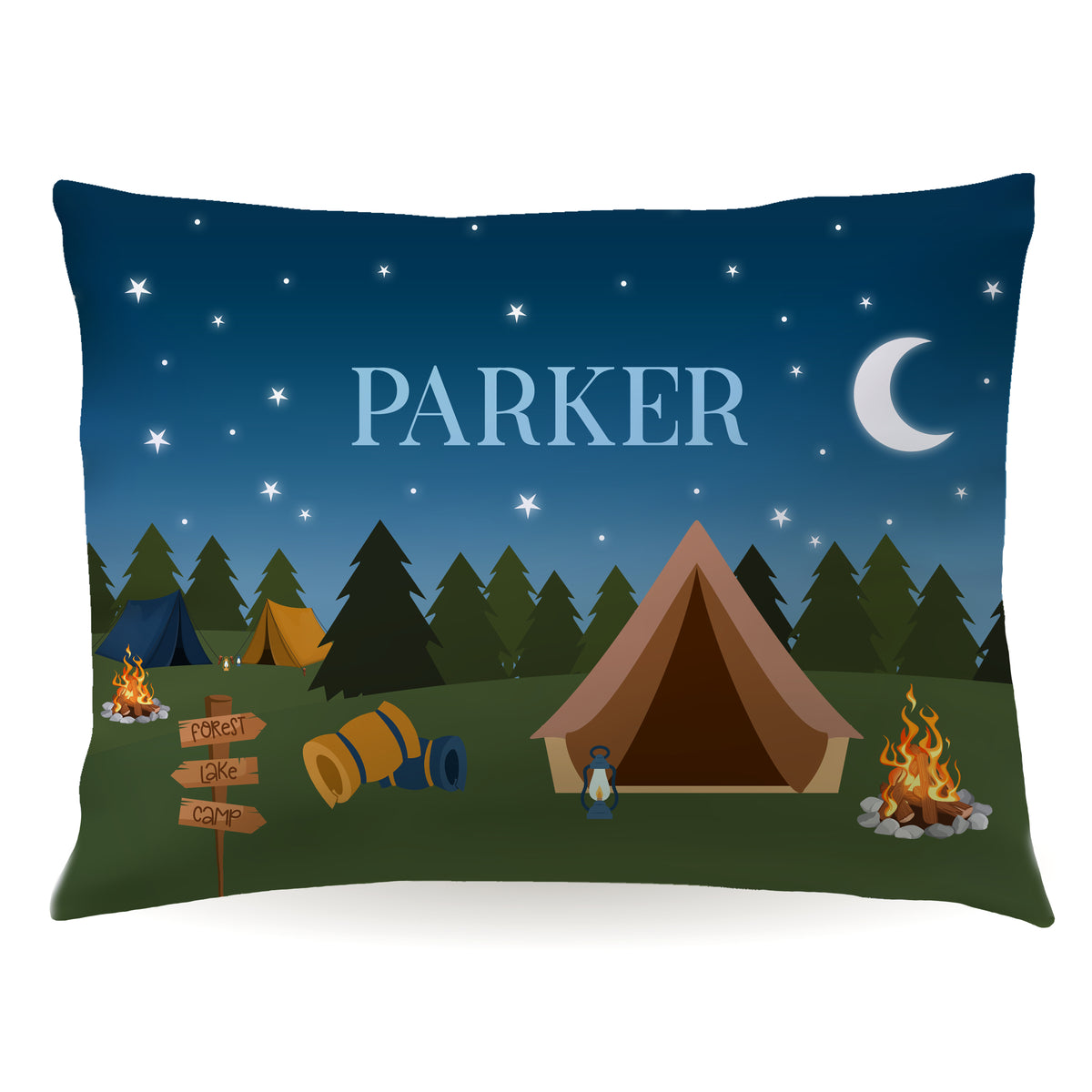 Tent Camp Camping Personalized Custom Pillowcase • Standard or Toddler Size