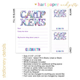 Rainbow Balloon Summer Camp Camping Note Cards Stationery • Fill in Blank, Lined or Blank Cards