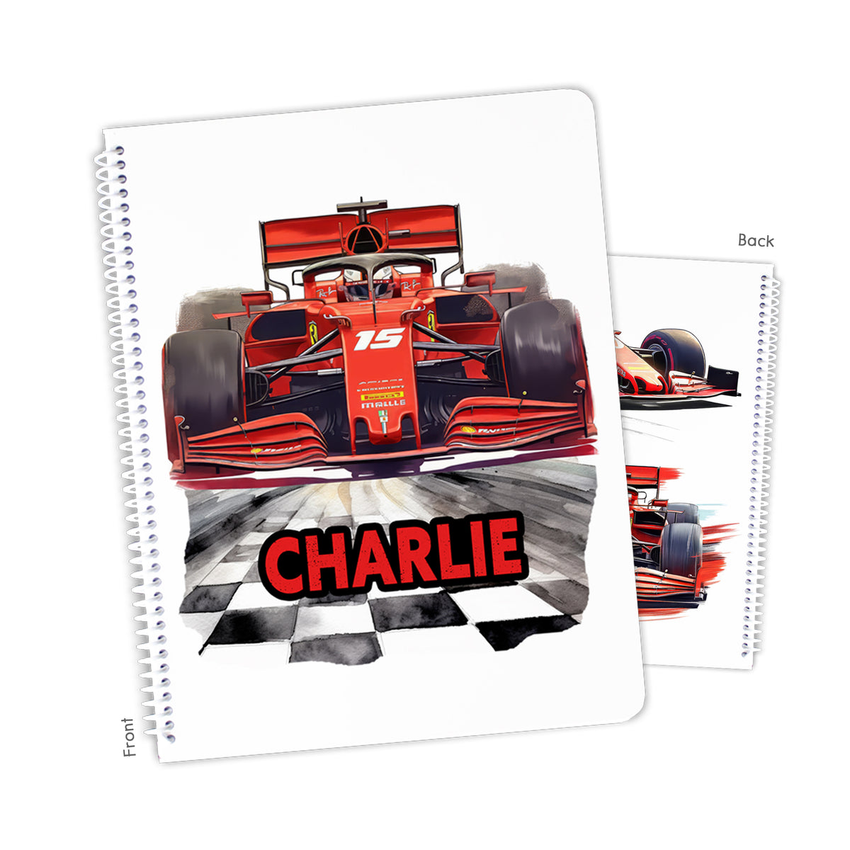 Red Race Car Personalized Custom Notebook or Sketchbook • School Office Supplies