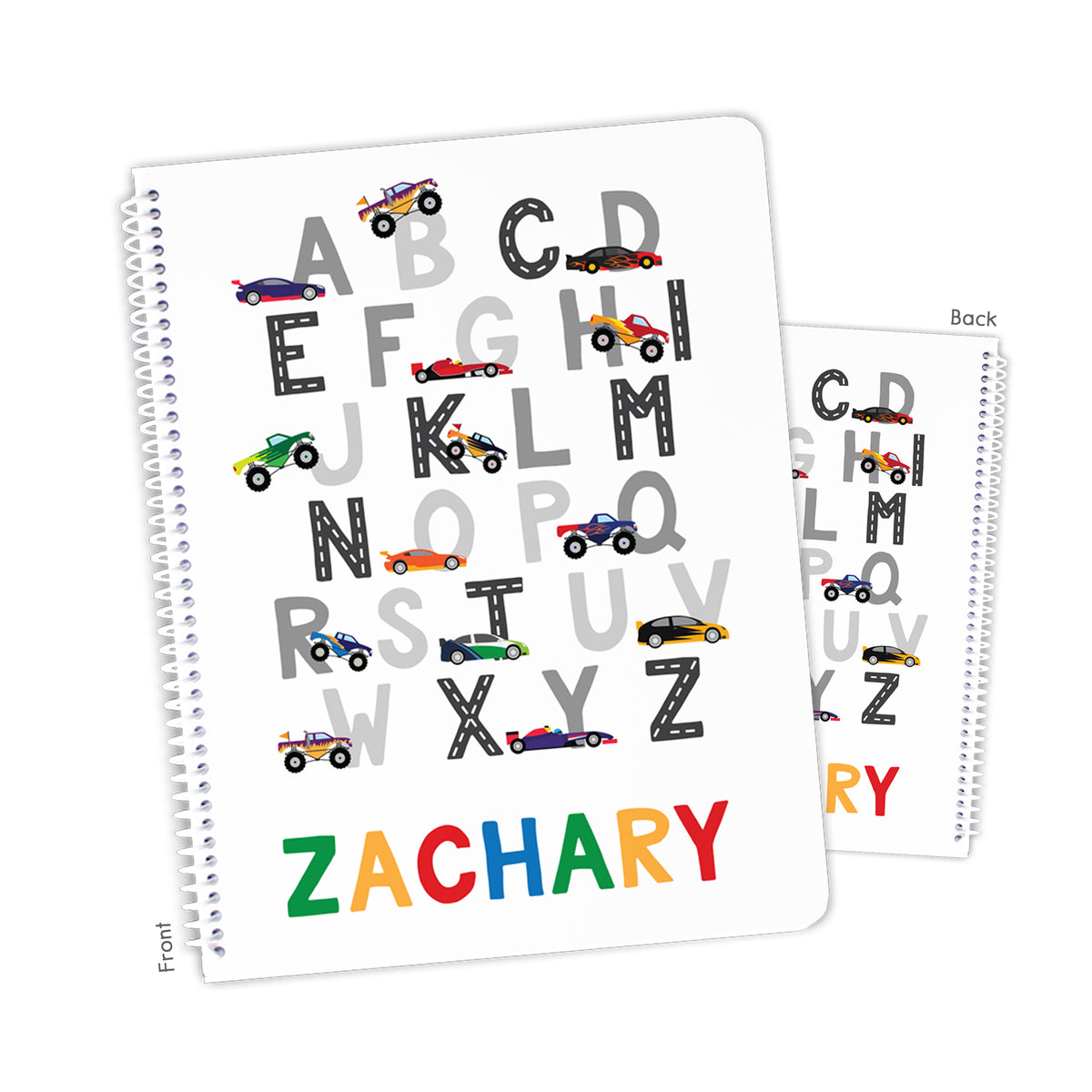 Alphabet Cars Trucks Personalized Custom Notebook or Sketchbook • School Office Supplies
