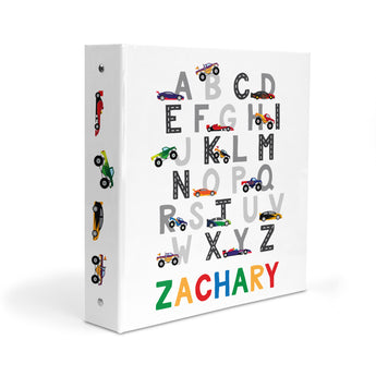 Alphabet Cars Trucks Personalized 2" 3 Ring Binder