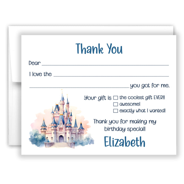 Castle Thank You Note Card Stationery • Fill in Blank, Lined or Blank Cards