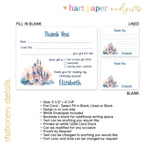 Castle Thank You Note Card Stationery • Fill in Blank, Lined or Blank Cards