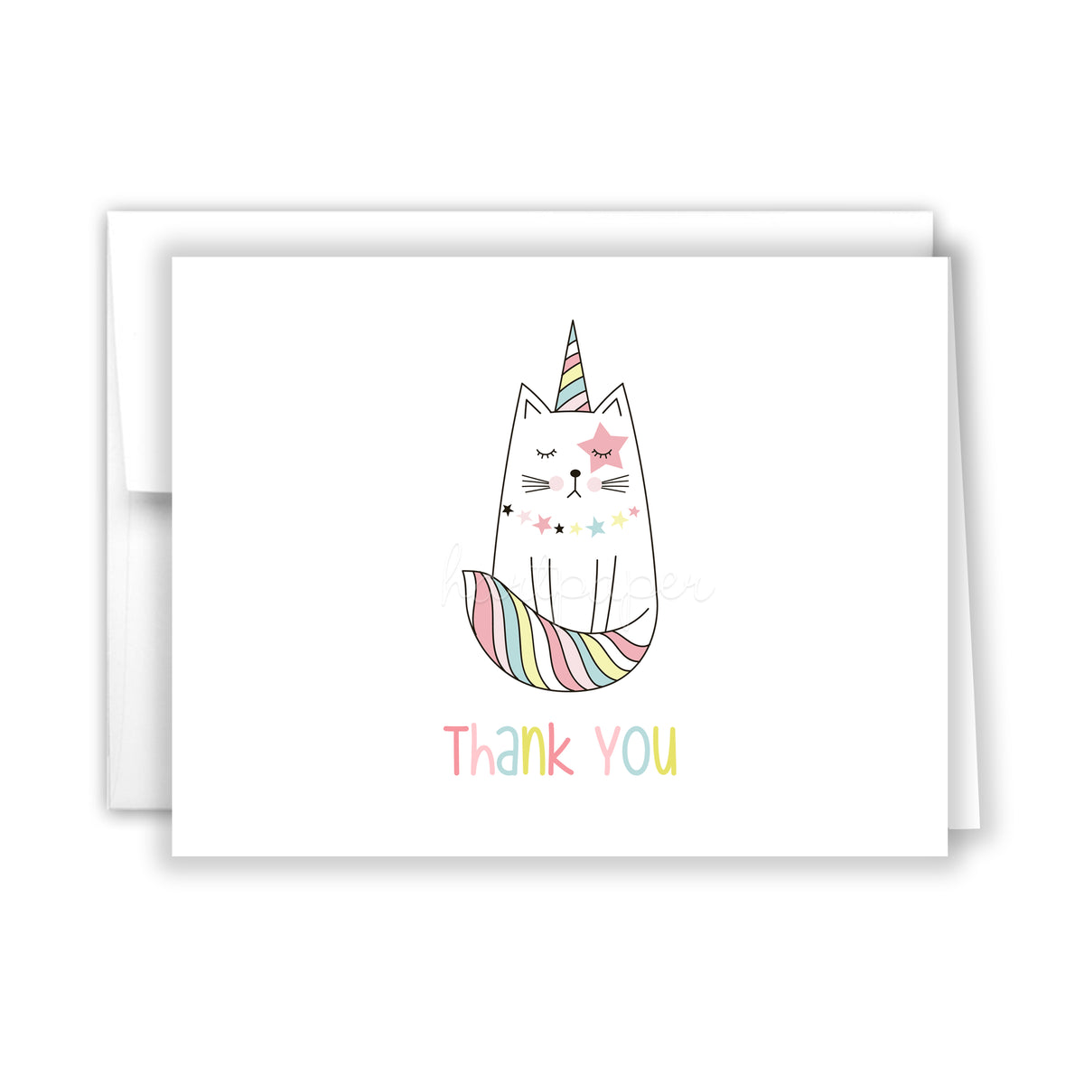Rainbow Cat Thank You Cards Note Card Personalized Custom Stationery • Flat or Folded