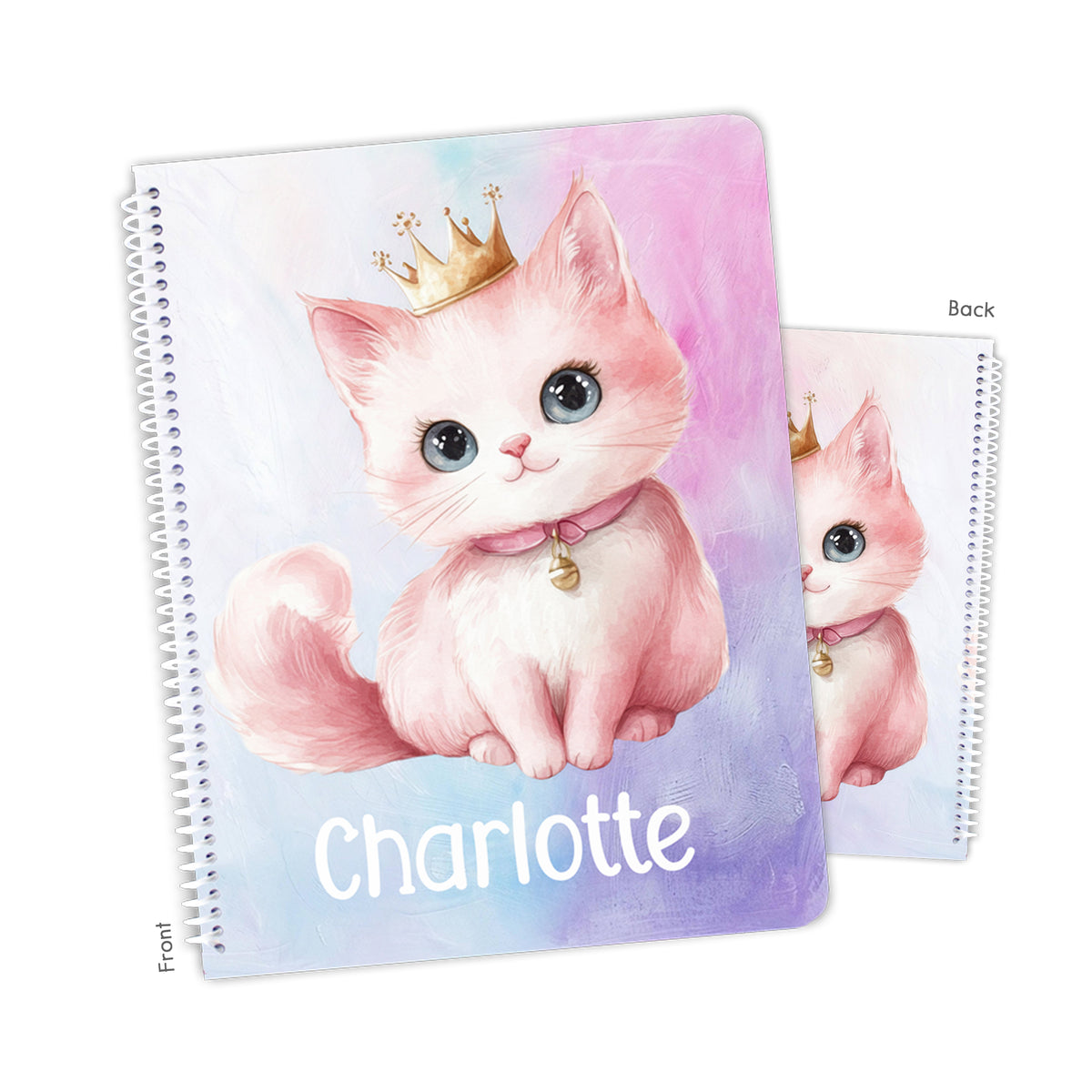 Rainbow Cat Kitten Crown Personalized Custom Notebook or Sketchbook • School Office Supplies