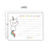 Rainbow Cat Summer Camp Camping Note Cards Stationery • Fill in Blank, Lined or Blank Cards
