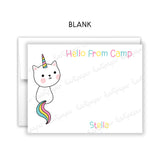 Rainbow Cat Summer Camp Camping Note Cards Stationery • Fill in Blank, Lined or Blank Cards