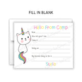 Rainbow Cat Summer Camp Camping Note Cards Stationery • Fill in Blank, Lined or Blank Cards