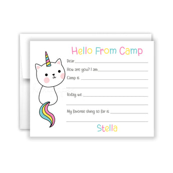 Rainbow Cat Summer Camp Camping Note Cards Stationery • Fill in Blank, Lined or Blank Cards