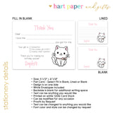 Cat Kitten Thank You Note Card Stationery • Fill in Blank, Lined or Blank Cards