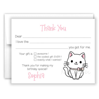 Cat Kitten Thank You Note Card Stationery • Fill in Blank, Lined or Blank Cards