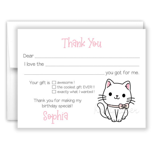 Cat Kitten Thank You Note Card Stationery • Fill in Blank, Lined or Blank Cards