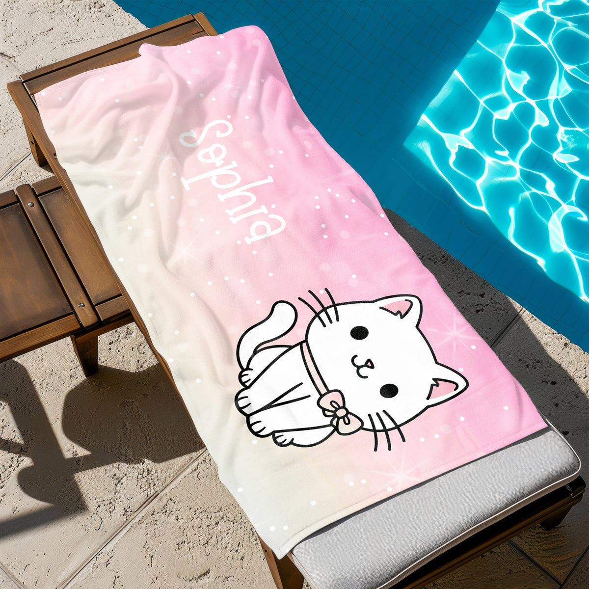 Rainbow Cat Personalized Beach Towel • Custom 30x60 Swimming Swim Bath Bathroom Pool