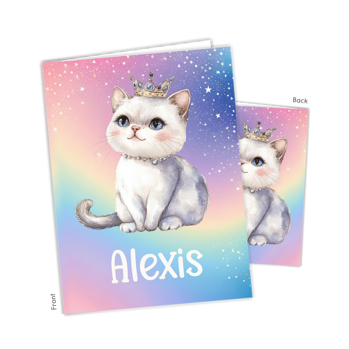 Cat Kitten Rainbow Crown Personalized Custom 2-Pocket Folder • School Office Supplies