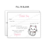 Cat Kitten Thank You Note Card Stationery • Fill in Blank, Lined or Blank Cards