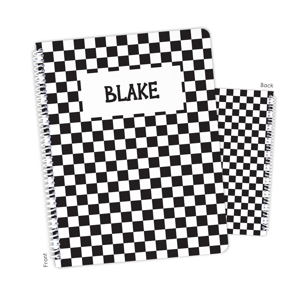Black White Checks Personalized Custom Notebook or Sketchbook • School Office Supplies