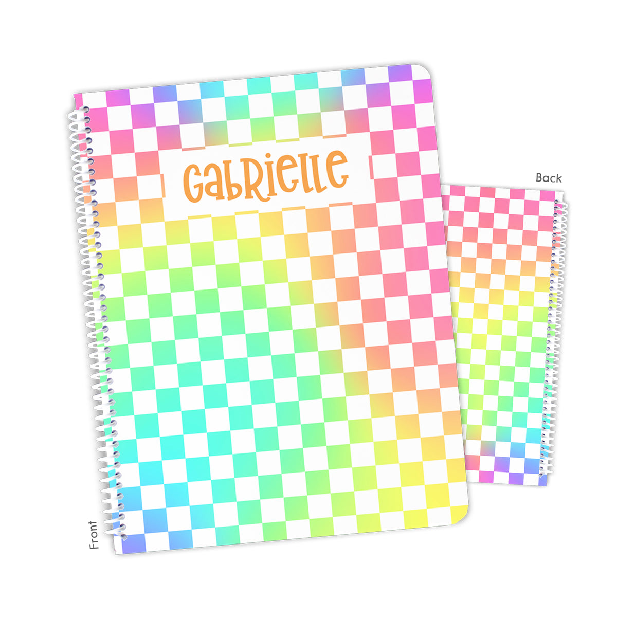 Rainbow Checks Personalized Custom Notebook or Sketchbook • School Office Supplies