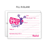 Cheer Sports Summer Camp Camping Note Cards Stationery • Fill in Blank, Lined or Blank Cards