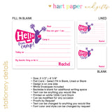Cheer Sports Summer Camp Camping Note Cards Stationery • Fill in Blank, Lined or Blank Cards