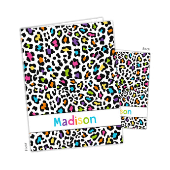 Rainbow Cheetah Animal Print Personalized 2-Pocket Folder