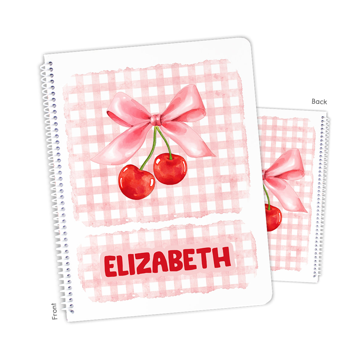 Cherry Cherries Gingham Personalized Custom Notebook or Sketchbook • School Office Supplies