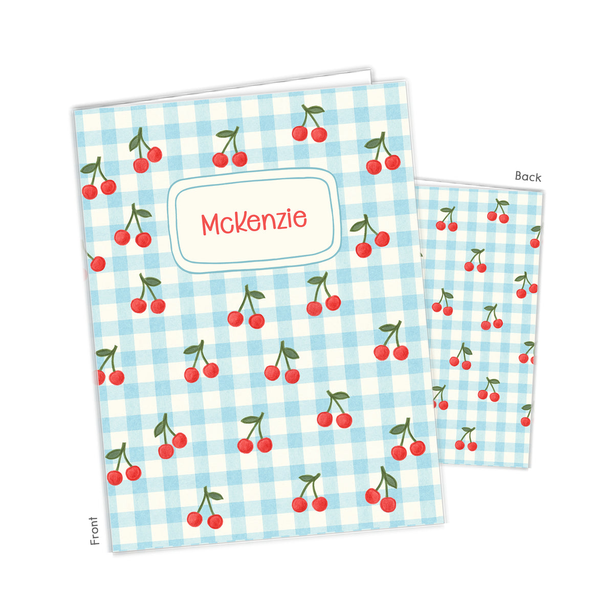 Cherry Cherries Gingham Personalized Custom 2-Pocket Folder • School Office Supplies