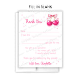 Cherry Thank You Note Card Stationery • Fill in Blank, Lined or Blank Cards