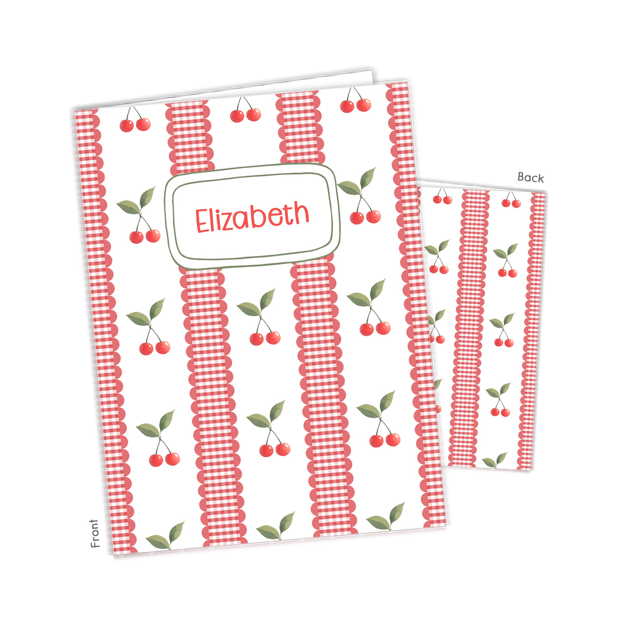 Cherry Cherries Gingham Personalized Custom 2-Pocket Folder • School Office Supplies