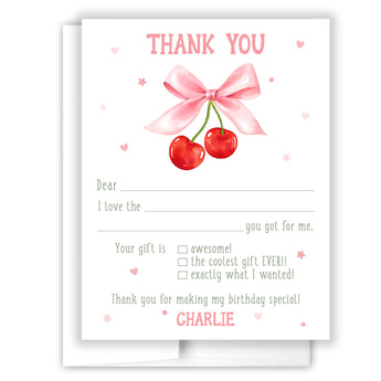 Cherry Thank You Note Card Stationery • Fill in Blank, Lined or Blank Cards