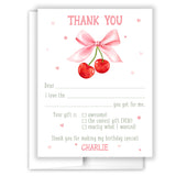 Cherry Thank You Note Card Stationery • Fill in Blank, Lined or Blank Cards