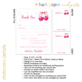 Cherry Thank You Note Card Stationery • Fill in Blank, Lined or Blank Cards