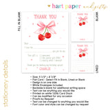 Cherry Thank You Note Card Stationery • Fill in Blank, Lined or Blank Cards