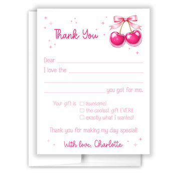 Cherry Thank You Note Card Stationery • Fill in Blank, Lined or Blank Cards
