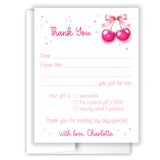 Cherry Thank You Note Card Stationery • Fill in Blank, Lined or Blank Cards