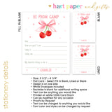 Pink Cherry Bow Coquette Summer Camp Camping Note Cards Stationery • Fill in Blank, Lined or Blank Cards