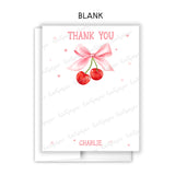 Cherry Thank You Note Card Stationery • Fill in Blank, Lined or Blank Cards