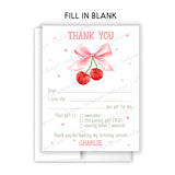 Cherry Thank You Note Card Stationery • Fill in Blank, Lined or Blank Cards