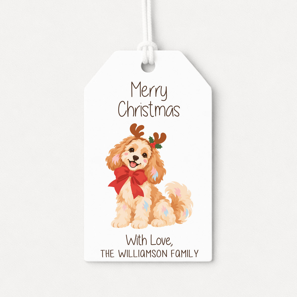 Cocker Spaniel Pet Puppy Personalized Gift Tags • Christmas Holiday Gift Wrapping • Custom Family Name Tag • Gifts Whimsical