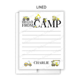 Construction Summer Camp Camping Note Cards Stationery • Fill in Blank, Lined or Blank Cards