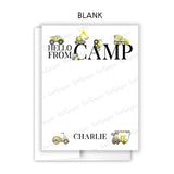 Construction Summer Camp Camping Note Cards Stationery • Fill in Blank, Lined or Blank Cards