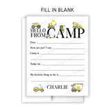 Construction Summer Camp Camping Note Cards Stationery • Fill in Blank, Lined or Blank Cards