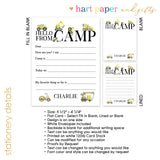 Construction Summer Camp Camping Note Cards Stationery • Fill in Blank, Lined or Blank Cards