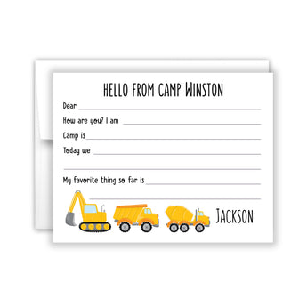 Construction Summer Camp Camping Note Cards Stationery • Fill in Blank, Lined or Blank Cards