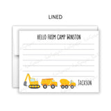 Construction Summer Camp Camping Note Cards Stationery • Fill in Blank, Lined or Blank Cards