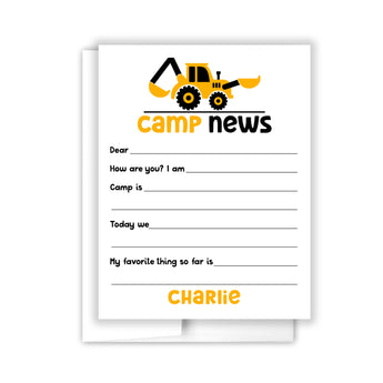Construction Summer Camp Camping Note Cards Stationery • Fill in Blank, Lined or Blank Cards