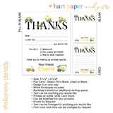 Construction Truck Thank You Note Card Stationery • Fill in Blank, Lined or Blank Cards