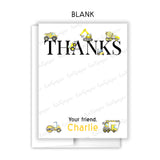 Construction Truck Thank You Note Card Stationery • Fill in Blank, Lined or Blank Cards