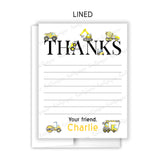 Construction Truck Thank You Note Card Stationery • Fill in Blank, Lined or Blank Cards