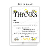 Construction Truck Thank You Note Card Stationery • Fill in Blank, Lined or Blank Cards