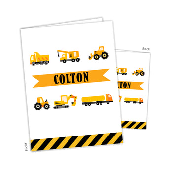 Construction Trucks Personalized 2-Pocket Folder